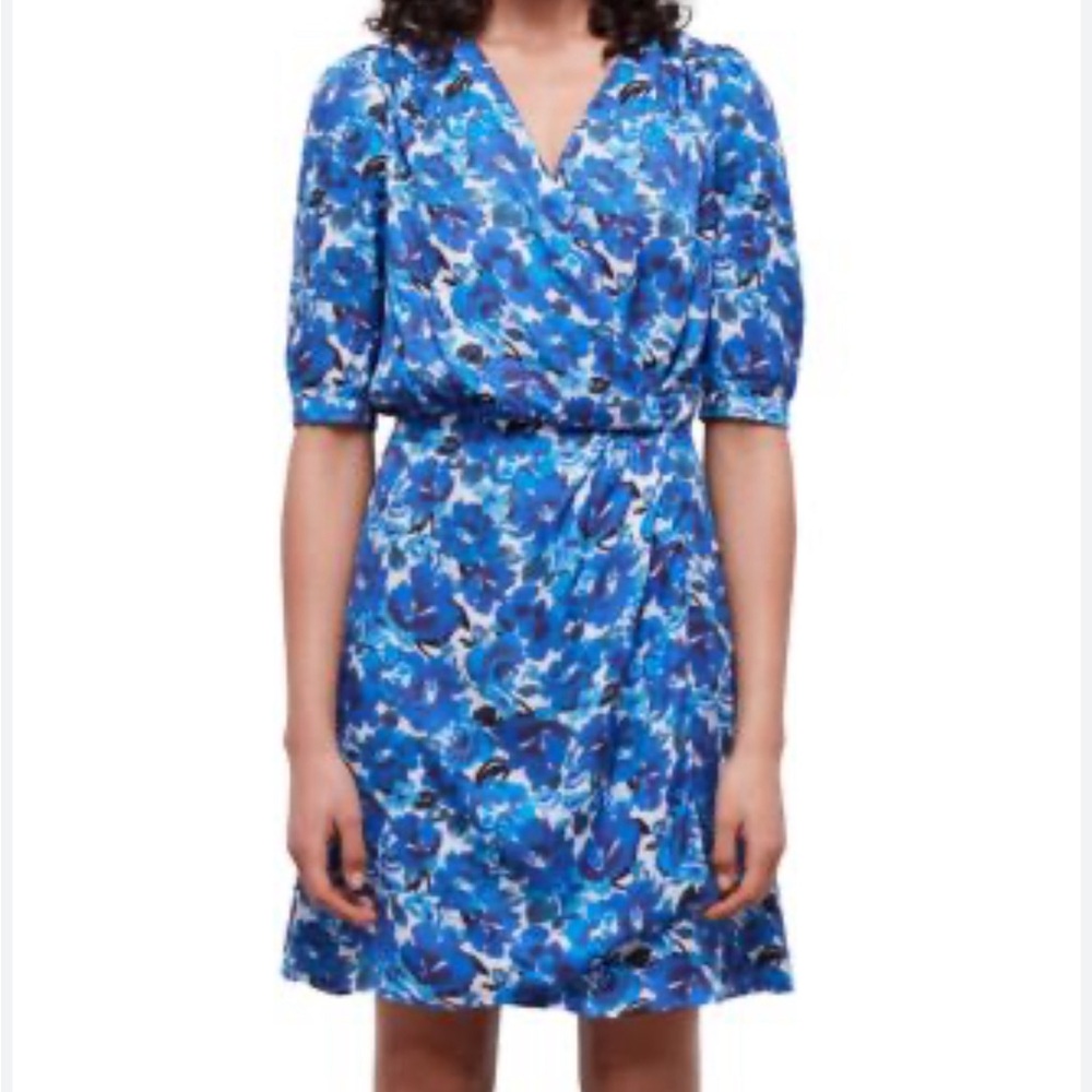 The Kooples Smooth Flowers Blue Floral Print Wrap Dress Boho French Girl Chic M4 - Picture 4 of 14